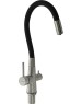 Смеситель для кухни MAGNUS 91117 Смеситель кухонный С-образный гибкий излив, ЧЁРНЫЙ, шаровый, с двойным выпуском воды для фильтра, из нержавеющей стали марки 304
