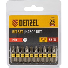 Набор бит DENZEL Набор бит PH1х25, сталь S2, шестигранный профиль, 10 шт. 11651