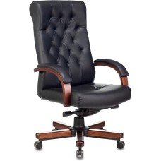 Кресло компьютерное БЮРОКРАТ Кресло руководителя T-9928WALNUT, на колесиках, кожа, черный [t-9928walnut/black]