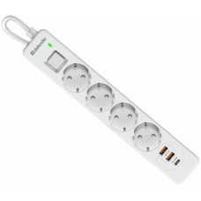 Сетевой фильтр DEFENDER Сетевой фильтр 3м 3*1.5кв.мм 4розетки 16A 230В 2хUSB+Type-C белый DFS 143 99434