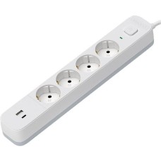 MAXVI Сетевой фильтр SP-330AC, 10A, 2300 Вт, 4 гнезда, 1xUSB-A, 1xUSB-C, земля, 3м, белый