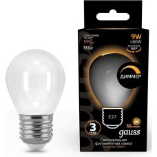 GAUSS Лампа светодиодная Filament 105202109-D 9Вт цок.:E27 шар 220B св.свеч.бел.теп. (упак.:10шт)