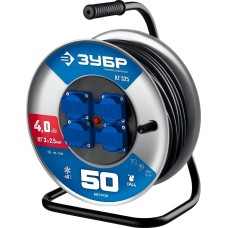 ЗУБР КГ-325, КГ, 3 x 2.5 мм2, 50 м, 4000 Вт, IP44, силовой удлинитель на стальной катушке, Профессионал (55079-50)