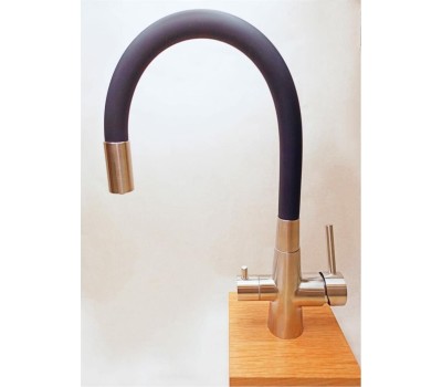 Смеситель для кухни MAGNUS 91117 Смеситель кухонный С-образный гибкий излив, ЧЁРНЫЙ, шаровый, с двойным выпуском воды для фильтра, из нержавеющей стали марки 304