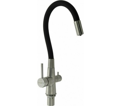 Смеситель для кухни MAGNUS 91117 Смеситель кухонный С-образный гибкий излив, ЧЁРНЫЙ, шаровый, с двойным выпуском воды для фильтра, из нержавеющей стали марки 304