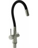 Смеситель для кухни MAGNUS 91117 Смеситель кухонный С-образный гибкий излив, ЧЁРНЫЙ, шаровый, с двойным выпуском воды для фильтра, из нержавеющей стали марки 304