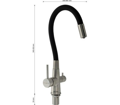 Смеситель для кухни MAGNUS 91117 Смеситель кухонный С-образный гибкий излив, ЧЁРНЫЙ, шаровый, с двойным выпуском воды для фильтра, из нержавеющей стали марки 304