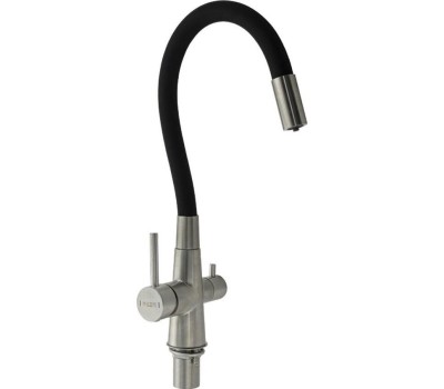 Смеситель для кухни MAGNUS 91117 Смеситель кухонный С-образный гибкий излив, ЧЁРНЫЙ, шаровый, с двойным выпуском воды для фильтра, из нержавеющей стали марки 304
