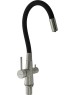 Смеситель для кухни MAGNUS 91117 Смеситель кухонный С-образный гибкий излив, ЧЁРНЫЙ, шаровый, с двойным выпуском воды для фильтра, из нержавеющей стали марки 304