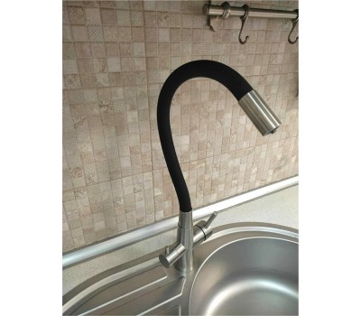 Смеситель для кухни MAGNUS 91117 Смеситель кухонный С-образный гибкий излив, ЧЁРНЫЙ, шаровый, с двойным выпуском воды для фильтра, из нержавеющей стали марки 304