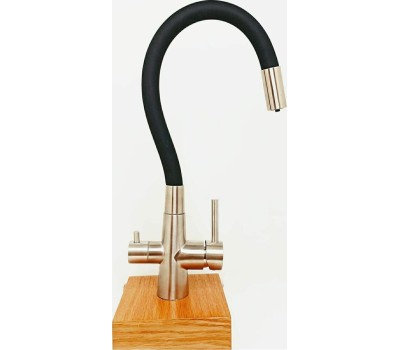 Смеситель для кухни MAGNUS 91117 Смеситель кухонный С-образный гибкий излив, ЧЁРНЫЙ, шаровый, с двойным выпуском воды для фильтра, из нержавеющей стали марки 304