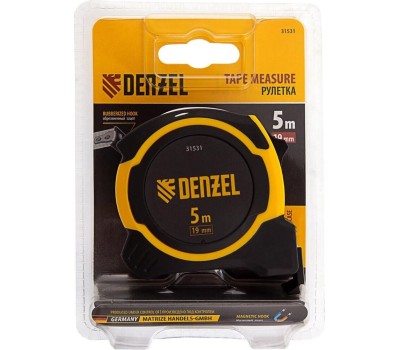 Рулетка DENZEL Рулетка 5м х 19мм, двухкомп. корпус, магнитный обрезиненный зацеп 31531
