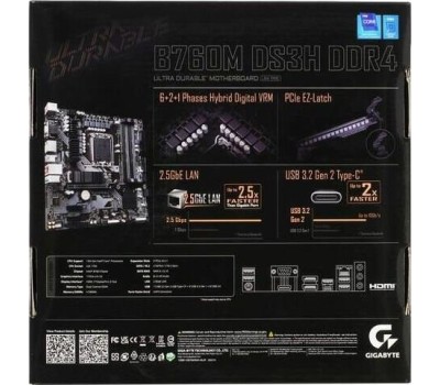 Материнская плата GIGABYTE Материнская плата B760 DS3H DDR4, Socket LGA 1700, Intel B760, ATX, Ret