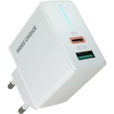 СЗУ MORE CHOICE (4610196408649) NC61 СЗУ 1USB+1USB-C 3.0A PD 20W+QC3.0 быстрая зарядка White
