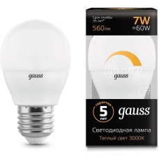 GAUSS Упаковка ламп LED E27, шар, 7Вт, 10 шт. [105102107-d]