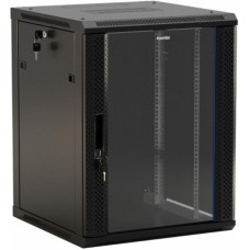 HYPERLINE Шкаф коммутационный (TWB-0645-GP-RAL9004) настенный 6U 600x450мм пер.дв.стекл 60кг черный 367мм IP20 сталь