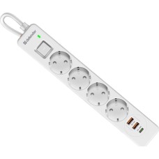 Сетевой фильтр DEFENDER Сетевой фильтр 5м 3*1.5кв.мм 4розетки 16A 230В 2хUSB+Type-C белый DFS 145 99435