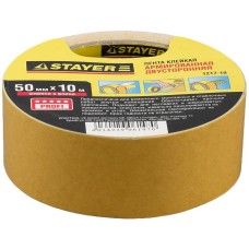 STAYER 50 мм, 10 м, на тканевой основе, двухсторонняя клейкая лента, Professional (1217-10)