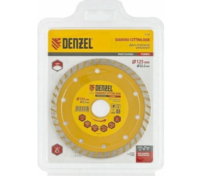 Отрезной алмазный диск DENZEL Диск алмазный, отрезной Turbo, 125 х 22.2 мм, сухая резка Denzel 73108