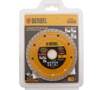 Отрезной алмазный диск DENZEL Диск алмазный, отрезной Turbo, 125 х 22.2 мм, сухая резка Denzel 73108
