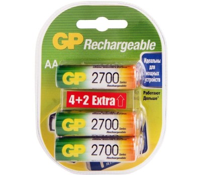 GP AA Аккумуляторная батарейка 2700AAHC4/2, 6 шт. 2700мAч