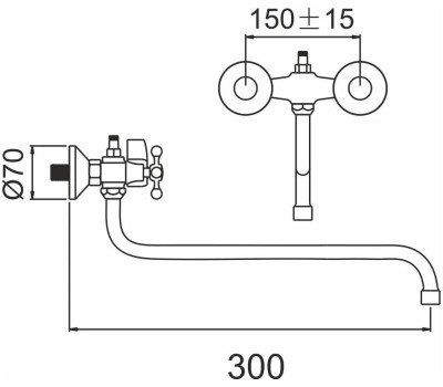 Смеситель для ванны GOTA ROCIO 095711-GOTA Barcelona Смеситель д/ванны с 2-мя рукоятками с изливом S-30см. перекл.душа
