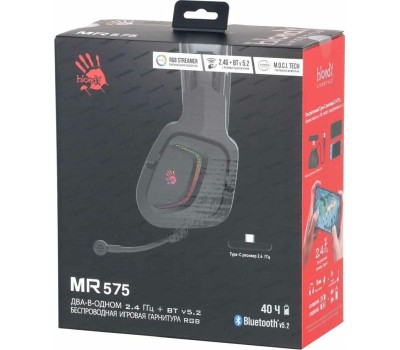 A4TECH Гарнитура игровая Bloody MR575, для компьютера и игровых консолей, мониторные, Bluetooth/радио, черный