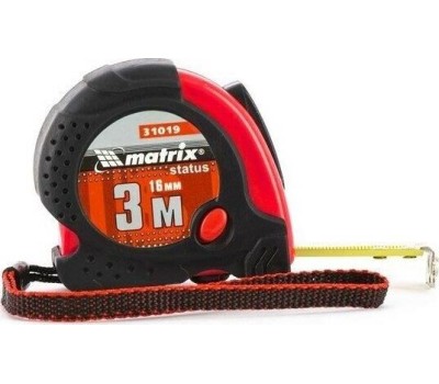 Рулетка MATRIX Рулетка Status Magnet fixation,3 м х 16 мм,обрезиненный корпус,зацеп с магнитом 31019