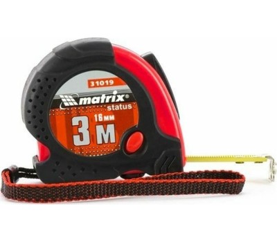 Рулетка MATRIX Рулетка Status Magnet fixation,3 м х 16 мм,обрезиненный корпус,зацеп с магнитом 31019