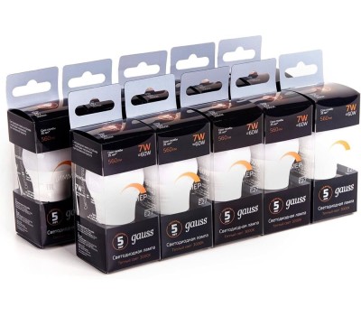 GAUSS Упаковка ламп LED E27, шар, 7Вт, 10 шт. [105102107-d]