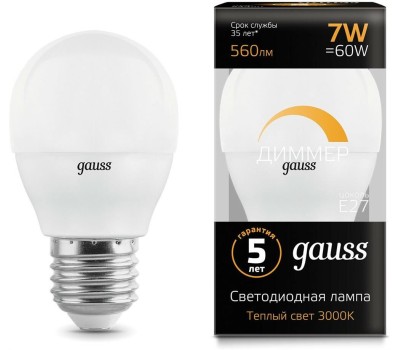 GAUSS Упаковка ламп LED E27, шар, 7Вт, 10 шт. [105102107-d]