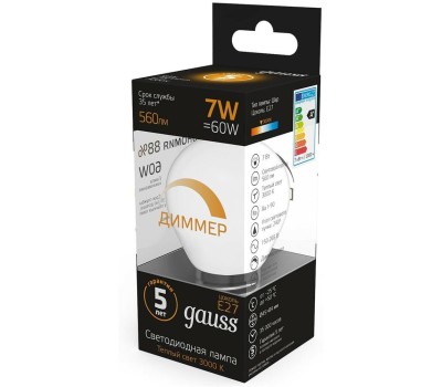 GAUSS Упаковка ламп LED E27, шар, 7Вт, 10 шт. [105102107-d]