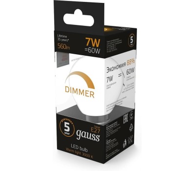 GAUSS Упаковка ламп LED E27, шар, 7Вт, 10 шт. [105102107-d]