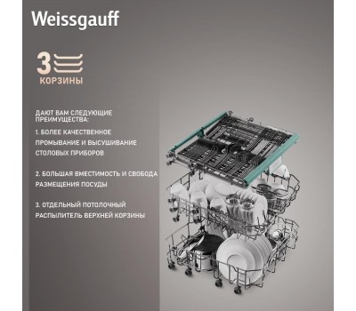 Посудомоечная машина WEISSGAUFF Посудомоечная машина DW 6035, полноразмерная, напольная, 59.8см, загрузка 14 комплектов, белая [426330]