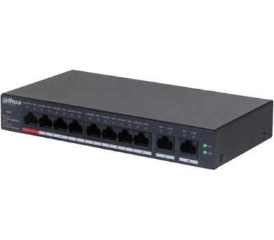Коммутатор DAHUA DH-CS4010-8GT-110 8-портовый гигабитный PoE коммутатор управляемый 8 RJ45 10/100/1000Мбит/с (PoE/PoE+/Hi-PoE), 2 RJ45 10/100/1000Мбит/с (uplink) до 60Вт