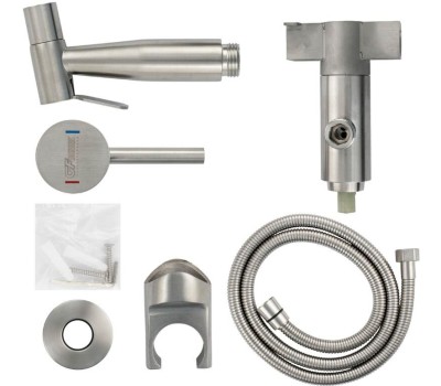 GFmark - Смеситель с гигиеническим душем, встраеваемый , из нержавеющей стали , круглый корпус , цвет САТИН . 2072