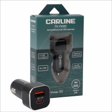 Адаптер CARLINE Адаптер ® д/авто 2хUSB (USB QC 3.0 + PD Type C) в прикуриватель 12/24В/черный/уп. коробка