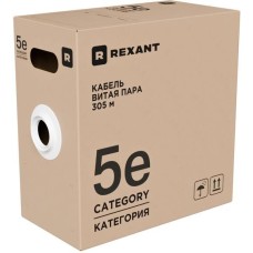 REXANT Кабель витая пара U/UTP, CAT 5e, LSZH нг(А)-HF, 4PR, 24AWG, внутренний, однопроволочный, серый, 305м, РФ