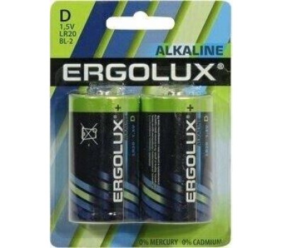 Элементы питания ERGOLUX (11752) LR20 Alkaline BL-2
