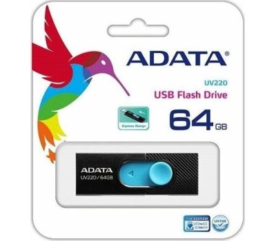 USB флэш-накопитель A-DATA 64GB UV220 черный/голубой USB2.0 (AUV220-64G-RBKBL)