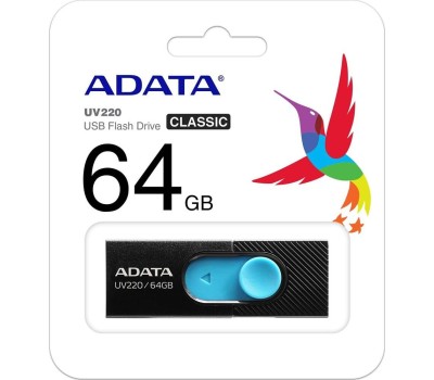 USB флэш-накопитель A-DATA 64GB UV220 черный/голубой USB2.0 (AUV220-64G-RBKBL)