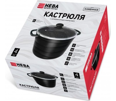Кастрюля НЕВА МЕТАЛЛ ПОСУДА 186660 а/пр литая 6,0л стекл/кр Черный гранит