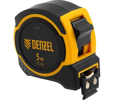 Рулетка DENZEL Рулетка 5м х 25мм, двухкомп. корпус, магнитный обрезиненный зацеп 31532