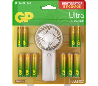 GP Батарея Ultra 15AU/24AU/FANWETA21-2CRSBC24 AA/AAA (промо:Вентилятор в подарок) (24шт) блистер