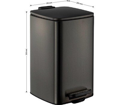 Аксессуары для ванной комнаты САНАКС 10858 Ведро из нержавеющей стали, с педалью, квадратное, 8 литров, крышка микролифт, цвет ГРАФИТ