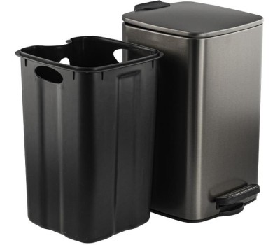 Аксессуары для ванной комнаты САНАКС 10858 Ведро из нержавеющей стали, с педалью, квадратное, 8 литров, крышка микролифт, цвет ГРАФИТ