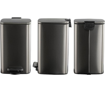 Аксессуары для ванной комнаты САНАКС 10858 Ведро из нержавеющей стали, с педалью, квадратное, 8 литров, крышка микролифт, цвет ГРАФИТ