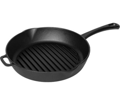 РОССИЯ 0428 Сковорода-гриль чугунная, 28 см, с литой ручкой