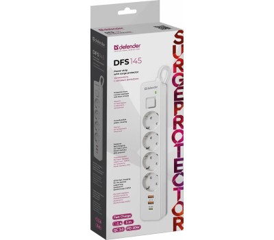 DEFENDER Сетевой фильтр DFS 145, 5м, белый [99435]