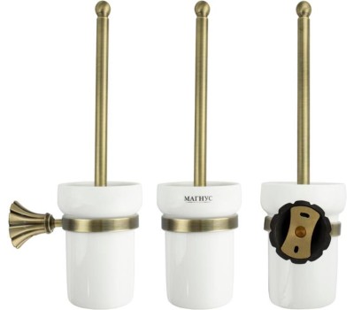 МАГНУС - Ёрш для унитаза настенный с белой керамической колбой, цвет БРОНЗА. 95162